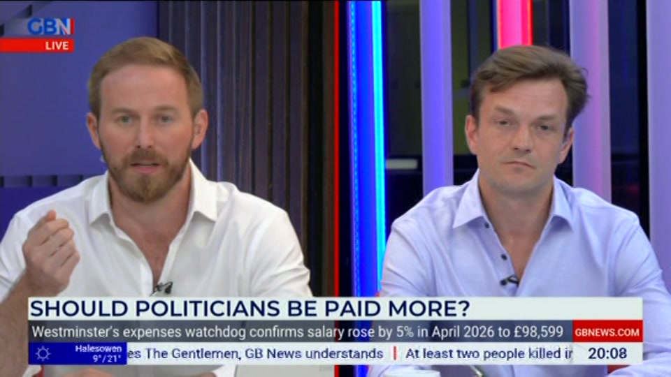 Broadcast still at 8m. GB News, New: The Saturday Five Extra, 22 August 2026.