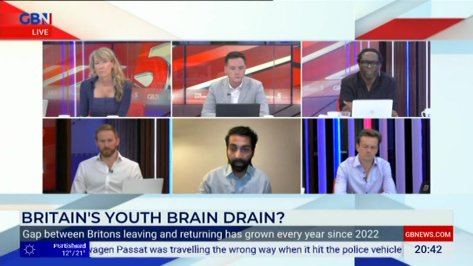 Broadcast still at 42m. GB News, New: The Saturday Five Extra, 22 August 2026.